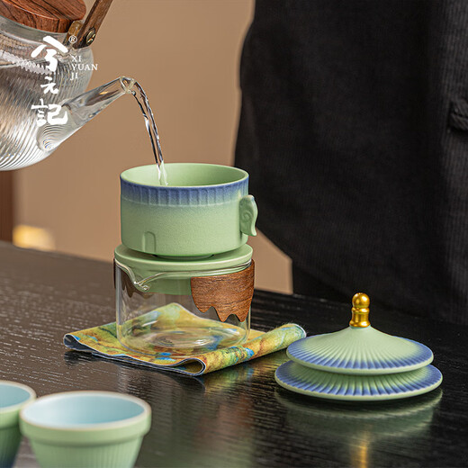 Xiyuanji Forbidden City Cultural and Creative Ceramic Tea Set Gift Box Birthday Housewarming Souvenir for Elders, Friends and Teachers My Tea Set 5-piece Forbidden City Shaohua Gift Box Set-Yao Qinglu