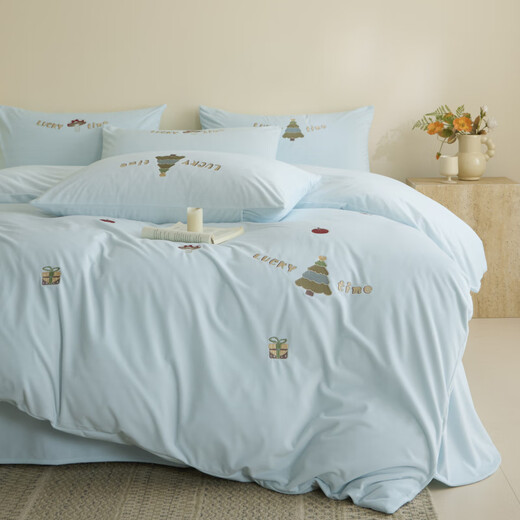 Yalu Class A baby milk velvet four-piece set double-sided velvet winter thickened warm coral velvet sheet quilt cover bedding Lucky Tree-Light Blue Thickened Class A maternal and infant grade milk velvet bed sheet style 1.8m four-piece quilt cover 200x230cm