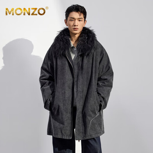 MONZO国际一线品牌显瘦派克服2025秋季新款水洗牛仔外套貉子毛皮草内胆 水洗灰 2XL