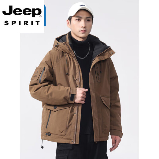 JEEP SPIRIT белый утиный пуховик, мужская зимняя свободная рабочая одежда для улицы, ветрозащитная и морозостойкая куртка с несколькими карманами и капюшоном, высококачественная модель SXS-Y2F66 кофейного цвета M