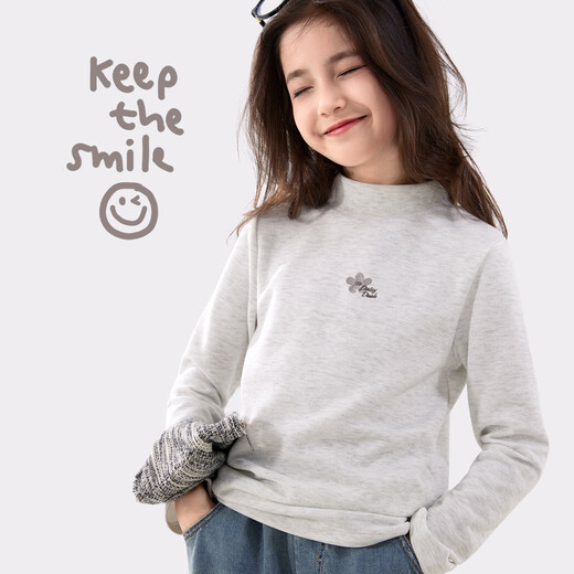 Disney (Disney) girls' bottoming shirt autumn and winter thickened children's long-sleeved T-shirt medium and large children's fleece top 110071 smoke purple 140