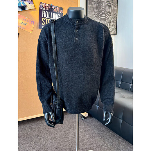 Pugos Lei Jun's same style gray sweater large size Henry collar sweater men's lazy style inner base sweater jacket black M (recommended 95-115Jin Jin equals 0.5 kg)