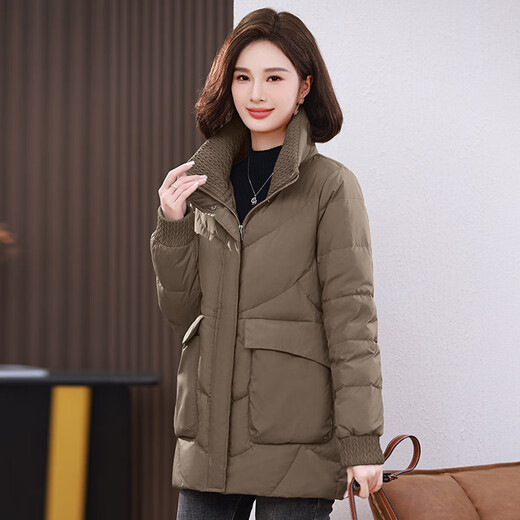 LISM shopping mall same style high-end down jacket white duck down jacket women stand collar hoodless loose large size medium mother white red 2XL XXL suitable for weight 146b