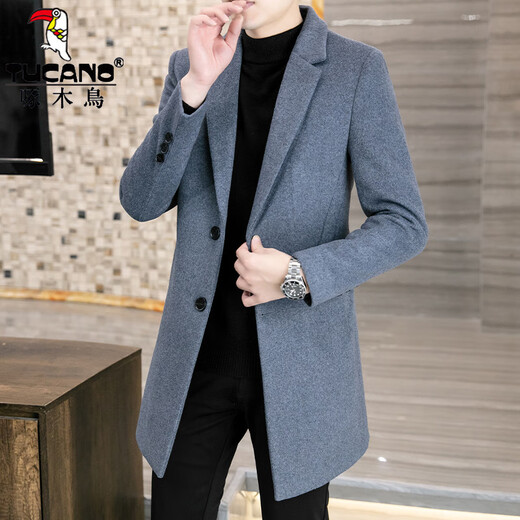 Woodpecker Wollwollmantel für Herren im koreanischen Stil, schmal, mittellang, Windjacke, Herbst und Winter, verdickte neue Wolljacke für Herren, Schwarz, 3XL (155 ~ 170 Jin Jin entspricht 0,5 kg)