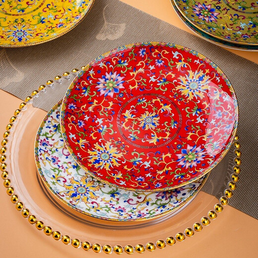 Hand-me-down porcelain plates, new household dishes, Jingdezhen ceramic plates, bone china, gold rim, Chinese dish tray, 8-inch deep plate, Phnom rim, Xizi blue