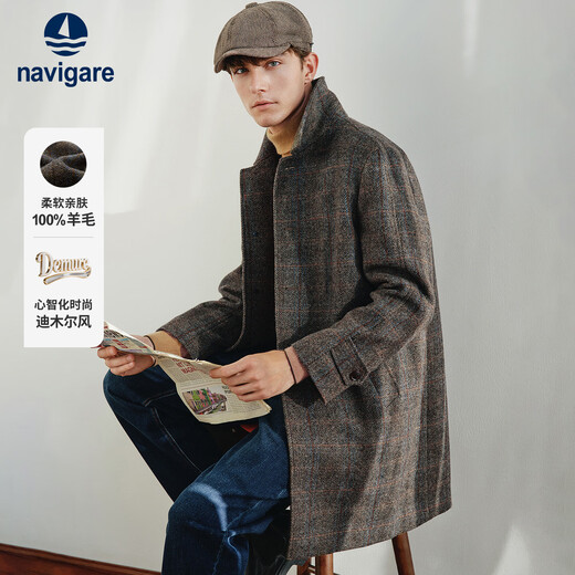 Navikel Italian dinghy 25 winter new men's mid-length woolen coat full wool plaid coat 1341445501