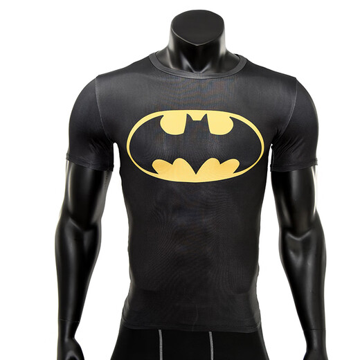 Heroes of Avengers Iron Batman Spider-Man Captain America Superman Tights Men's Running Sports Fitness Slim Elastic Quick-Drying Lightweight Short-Sleeved T-Shirt Black Superman XL Suitable for 180-190CM80-90KG