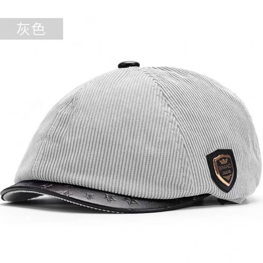 Yunqiang newsboy hat men's retro corduroy newsboy hat men's autumn and winter British versatile painter's octagonal hat plus velvet to keep warm, light gray, one size fits all, suitable for head sizes 57-59