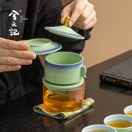 Xiyuanji Forbidden City Cultural and Creative Ceramic Tea Set Gift Box Birthday Housewarming Souvenir for Elders, Friends and Teachers My Tea Set 5-piece Forbidden City Shaohua Gift Box Set-Yao Qinglu