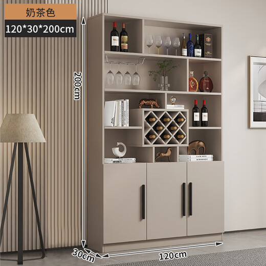 Yusenyi wine cabinet against the wall living room home red wine storage cabinet modern simple wine cabinet sideboard integrated entrance cabinet customization 120*200*30 modern door 3 doors milk tea color double door