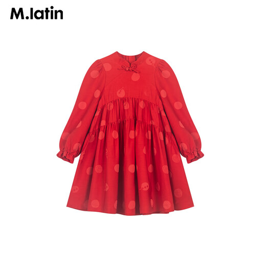 M.Latin shopping mall same style New Year's greetings children's dress 26 spring new style girl's buckle red dress bright red 160