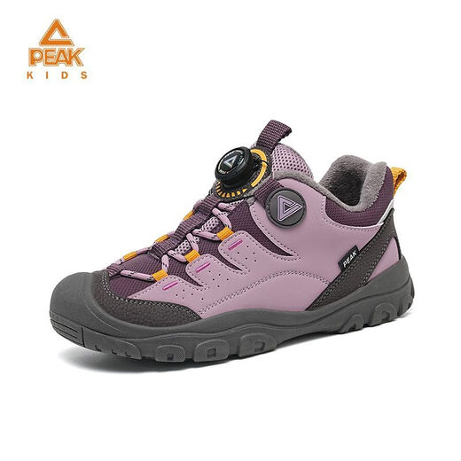 PEAK children's shoes new winter knob-buckle sneakers plus velvet and thickened warm cotton shoes purple 31 suitable for feet of 20.3cm