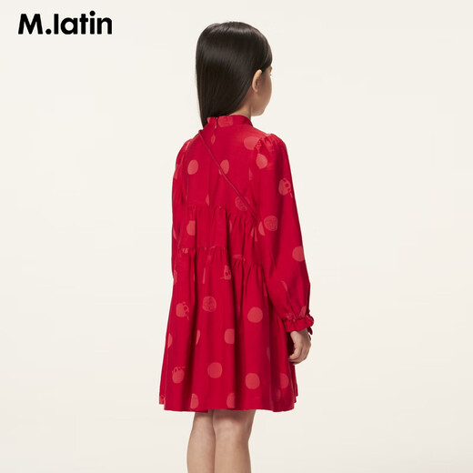 M.Latin shopping mall same style New Year's greetings children's dress 26 spring new style girl's buckle red dress bright red 160