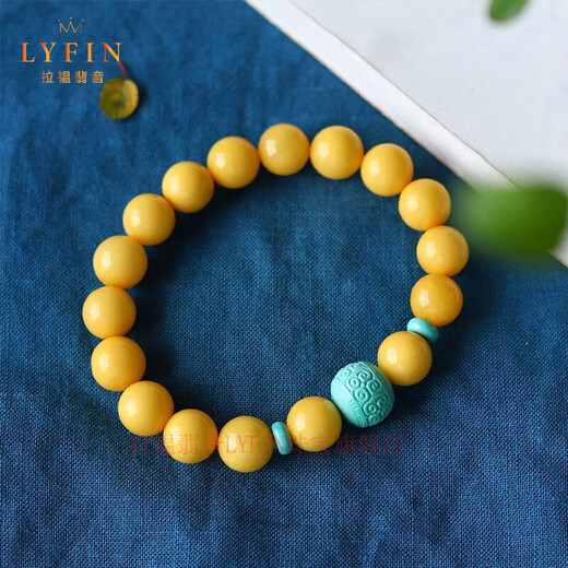 La Yun Feiyin Laomi Chicken Oil Yellow Beeswax Bracelet Women's Single Circle Amber Bracelet Attractive Simple Jewelry Ornaments Turquoise Accessories Beads About 8mm