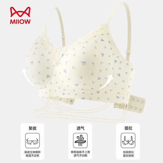 Catman Small Breast Gathering Soufflé Floral Girly Cute Underwear Women's Seamless Pull-Up Teen Bra