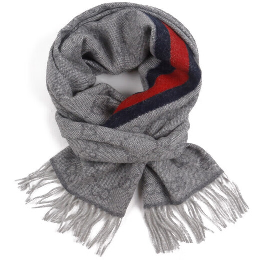 Gucci (GUCCI) scarf couple style double G pattern versatile wool tassel diagonal stripes contrast color long scarf for men and women gift light gray 570603 3G200 1768
