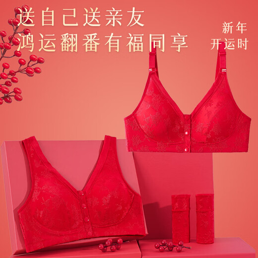 Langsha Mama's Year of the Horse Underwear Women's Year of the Horse Large Size Middle-aged and Elderly Front Buckle Bra Qiji Red Bright Red Cotton Underwear
