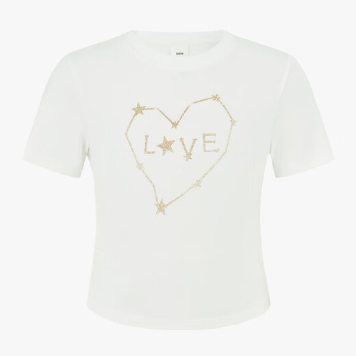 Little MO&Co. antibacterial children's clothing autumn new style girls love series simple elastic short-sleeved T-shirt white 110 110/56