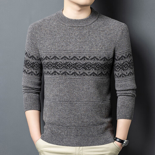 DVW international brand men's wool sweater winter new round neck thickened warm pure wool loose casual bottoming sweater high-end gray M 165 suitable for 90-110 Jin Jin equals 0.5 kg