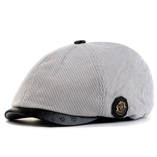 Yunqiang newsboy hat men's retro corduroy newsboy hat men's autumn and winter British versatile painter's octagonal hat plus velvet to keep warm, light gray, one size fits all, suitable for head sizes 57-59