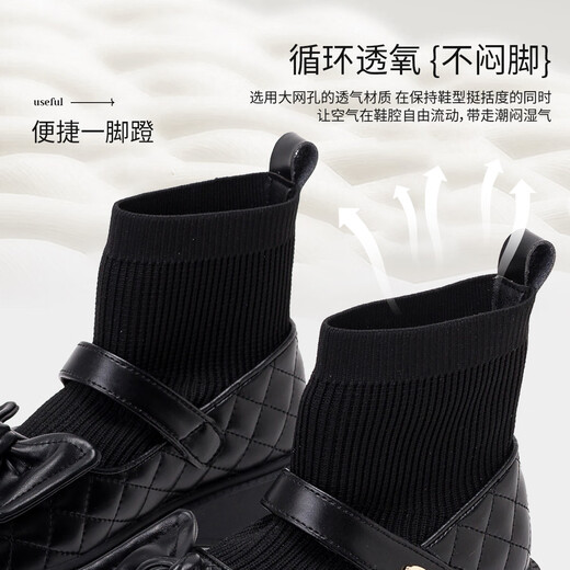 Fuluo Mi Girls' Sock Boots Winter Sweet and Fashionable Versatile Plush Boots Little Girls Soft Sole Anti-Slip Leather Boots Black 30