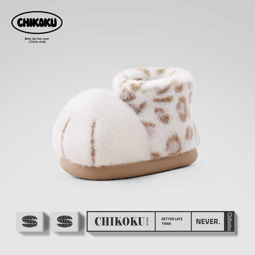 Chikoku Snowball Cat Scratch детская хлопчатобумажная обувь, новый зимний стиль для детей среднего и крупного возраста, бархатные теплые и противоскользящие хлопковые сапоги для мужчин и женщин для родителей и детей, леопардовый белый 42–43, подходит для размеров 41–42