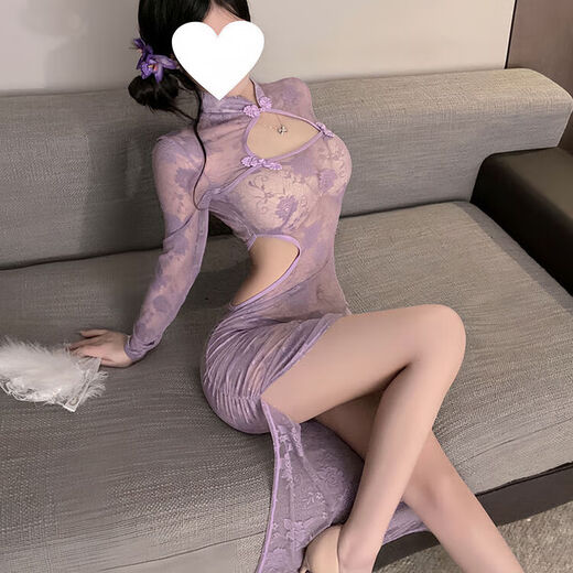 Universal Purple Charm 2025 New Sexy Style Large Scale Sexy Dating Flirting Bed Crotchless Purple Cheongsam Thong