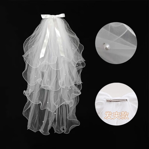 Crystal veil, fairy bow hair accessories, super fluffy photo-taking atmosphere, proposal, certificate, wedding confession props, pearl veil, hairpin style