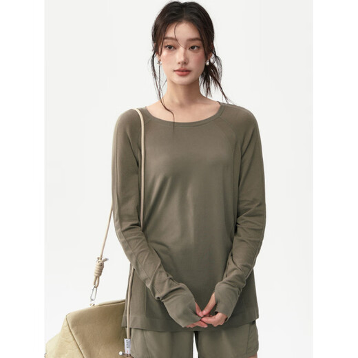 Sports long-sleeved women's quick-drying high-elastic slimming Pilates training clothes running fitness T-shirt yoga top autumn and winter khaki brown S