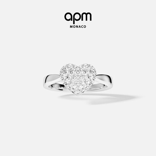 APM Monaco New Product Love Ring Silver White Pavé Heart Shape Design Simple Hand Jewelry Gift Silver White Size 54