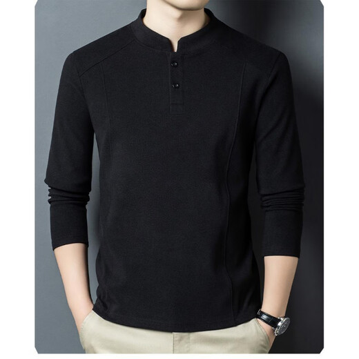 POLO SPORT autumn and winter double-sided German velvet bottoming shirt men's Henry collar trendy versatile long-sleeved T-shirt stand-up collar sweatshirt for men black M recommended 90-115Jin Jin is equal to 0.5 kg