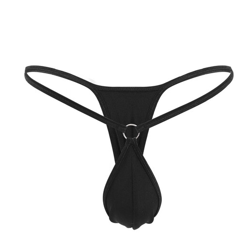 Sexy mini men's thong, simple and personalized hoop, fashionable low-waisted men's T-pants swimsuit underwear, black, one size fits all (65-88cm waist