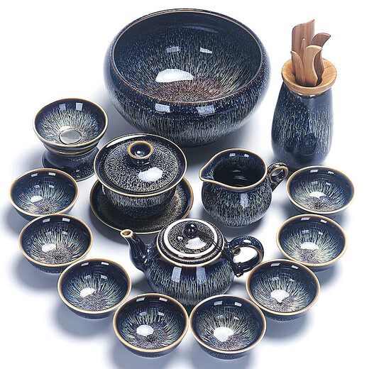 Zexiantang's new high-end Jianzhan Kungfu tea set home office business gift ceramic bowl kiln change set Starry Sky Jianzhan teapot set 9 pieces