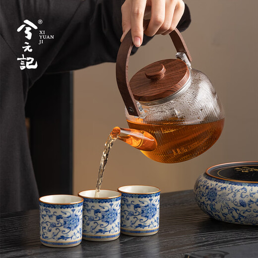 Xiyuanji blue and white Ru kiln tea making stove electric ceramic stove tea kettle set as a wedding and housewarming birthday gift for teachers and friends Fanhua Ru kiln 8-head tea making gift box set