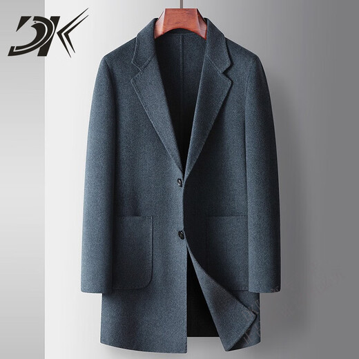 DK西装领毛呢大衣男中长款秋冬季商务休闲双面呢子外套男士羊毛风衣 蟹壳青 M 170