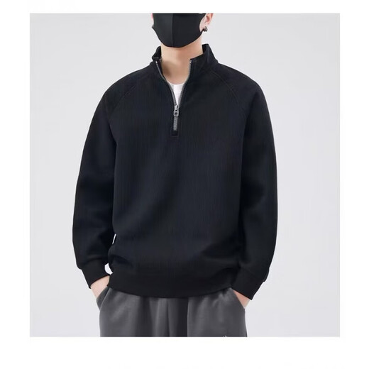 American half-zip sweatshirt for young men in spring and autumn, student ins long-sleeved T-shirt with bottoming henley shirt, green XL