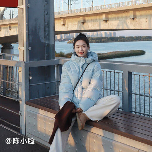 Yinman fast hot yarn gutless down jacket 2025 winter women's new three-dimensional fleece bag short warm jacket sea blue M