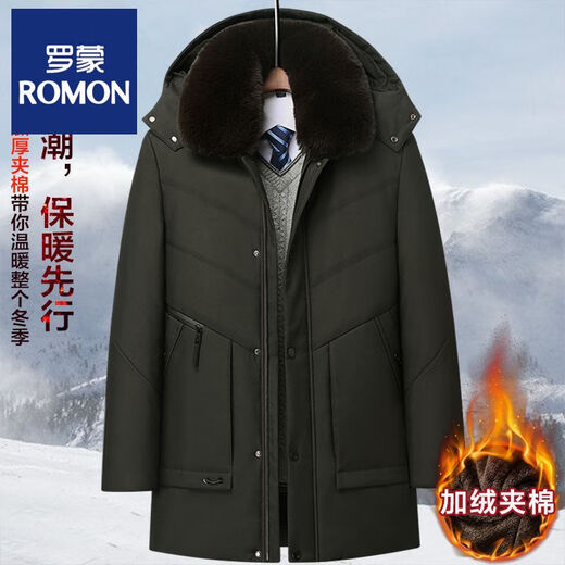 ROMON middle-aged winter medium-length coat for middle-aged and elderly men, velvet thickened cotton clothes, dad's warm cotton clothes, black M 170/88A suitable for 80-100Jin Jin is equal to 0.5 kg