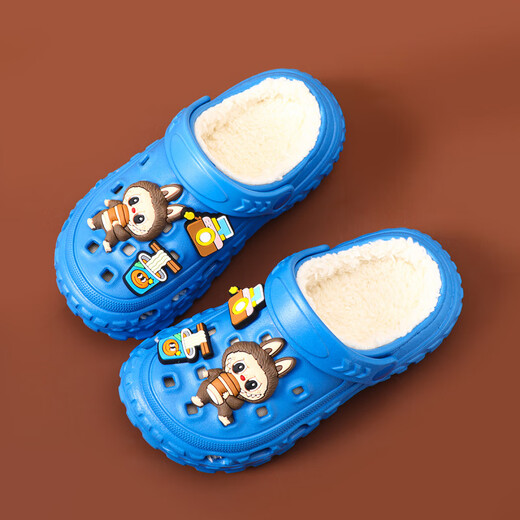 GOYN拉布布冬季加绒新款男童棉鞋居家室内防滑软底男孩宝宝儿童洞洞鞋 卡其色 24 _25