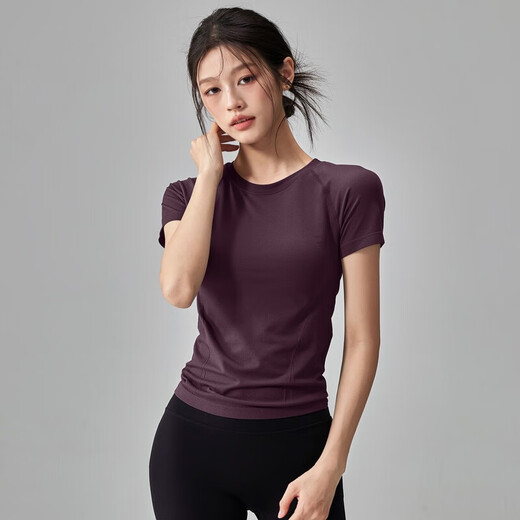 Quick-drying dry yoga clothes short-sleeved women's slimming breathable sports tops running Pilates professional fitness clothes T dark purple S