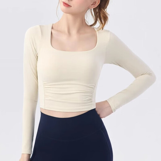 Chengsheng Xutong New Square Neck Nude Yoga Wear Women's Sports Long Sleeve Pilates Training Fitness T-Shirt Top Autumn Black S