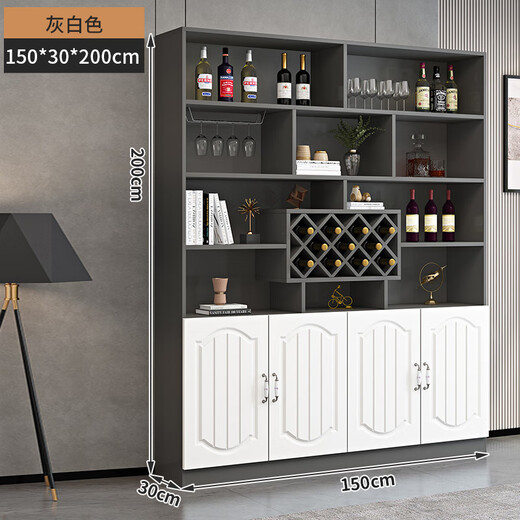 Yusenyi wine cabinet against the wall living room home red wine storage cabinet modern simple wine cabinet sideboard integrated entrance cabinet customization 150 long European style door 4 doors gray white double door