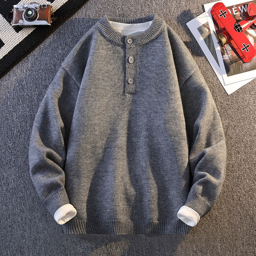 Xiaohongshu's popular red sweater men's autumn and winter round neck zodiac year sweater Henry collar with soft waxy thickening WE6313 light gray M105Jin Jin is equal to 0.5 kg or less, one size fits all