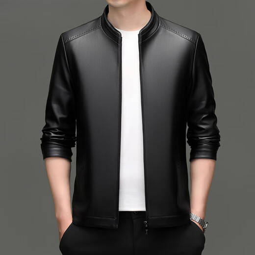 Lilang Lilang Men's Sheepskin Leather Clothing Autumn and Winter New Stand Collar Business Casual Young and Middle-aged Men's Leather Jackets Men's Khaki Plus (Winter Extra) M 170 (100-120Jin Jin is equal to 0.5 kg)