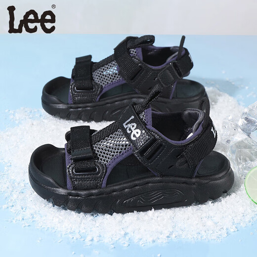Lee children's shoes summer children's sandals for girls anti-slip soft bottom Velcro breathable beach shoes for boys black 27 recommended foot length 166mm