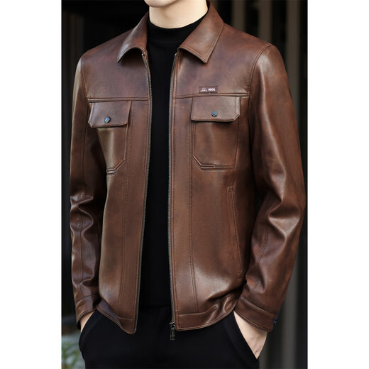 FUGUINIAO leather jacket men's 2025 autumn and winter new cotton warm motorcycle jacket casual leather jacket for men brown red L