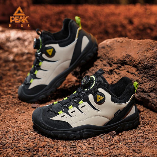 PEAK children's shoes new winter knob-buckle sneakers plus velvet and thickened warm cotton shoes purple 31 suitable for feet of 20.3cm