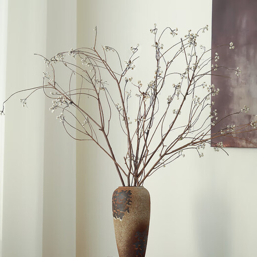 Dried Chinese tallow fruit flower bouquet, natural air-dried real flower, wabi-sabi, wind-length branches, B&B decorative flower arrangement, small white fruit dried flower, white frost vase