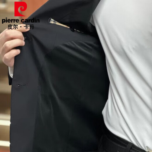 皮尔卡丹（pierre cardin）2025春秋新款男士商务休闲轻薄西服时尚英伦纯色西装外套气质 黑色 M 【建议90-110斤】