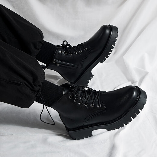 Yushang Zhenpin Martin Boots men's spring high-top British style casual leather shoes work shoes retro thick-soled short boots outdoor work boots black-41